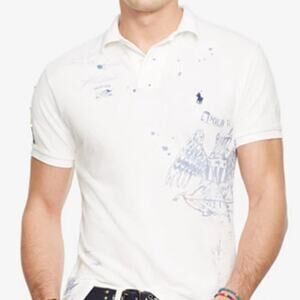 RALPH LAUREN Nautical Pony Logo Oxford white Patriotic All American Pique Polo